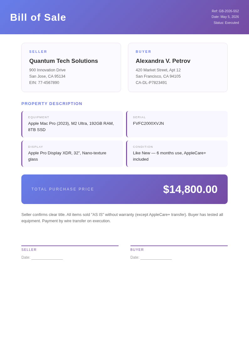 Gradient Bold Bill Of Sale